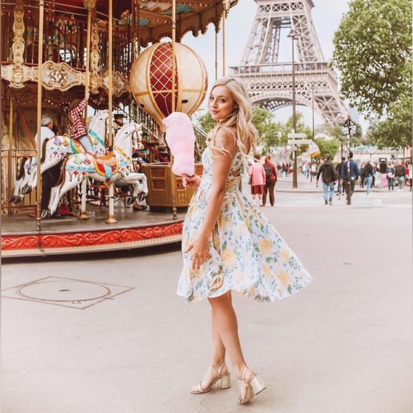 ✨RARE✨ GAL MEETS GLAM Abigail Painted Aster Fit & Flare Dress in Ecru White - Picture 4 of 13